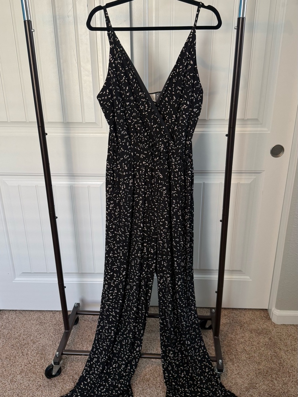 Black Printed V-Neck Wide-Leg Jumpsuit